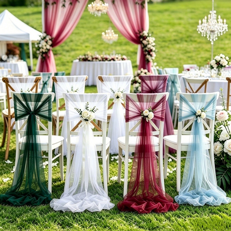 Wedding Ceremony Supply - قماش تول سويسري رومانسي لتزيين الكراسي،