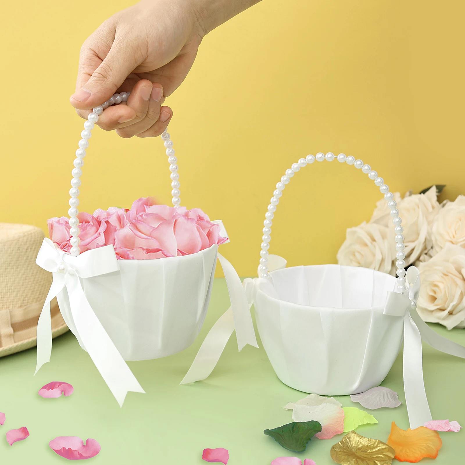 Wedding Ceremony Supply - سلة زهور للعروس/الأطفال مكونة من قطعتين،