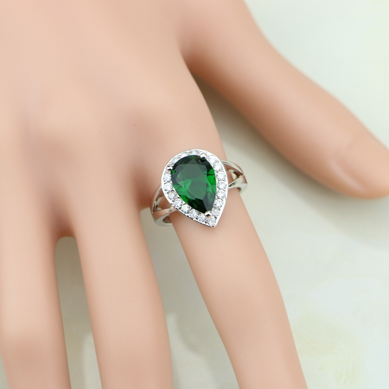 Wedding Z - قطرة الماء 925 خاتم فضة الأخضر